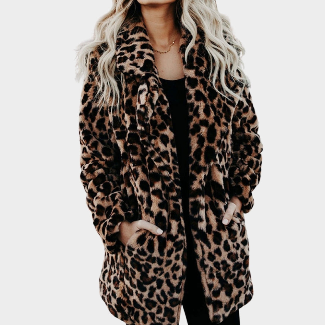 Women’s Autumn Leopard Faux Fur Coat – Long Warm Plush Teddy Jacket for Winter