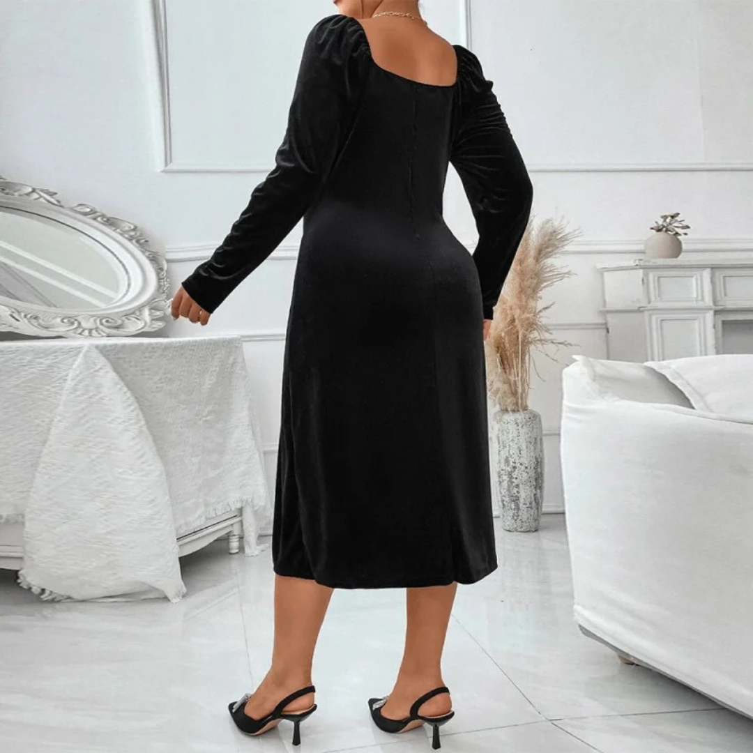 Women’s Velvet Bodycon Party Dress – Long Sleeve Split Hem Slim Fit Elegant Evening Wear – Black