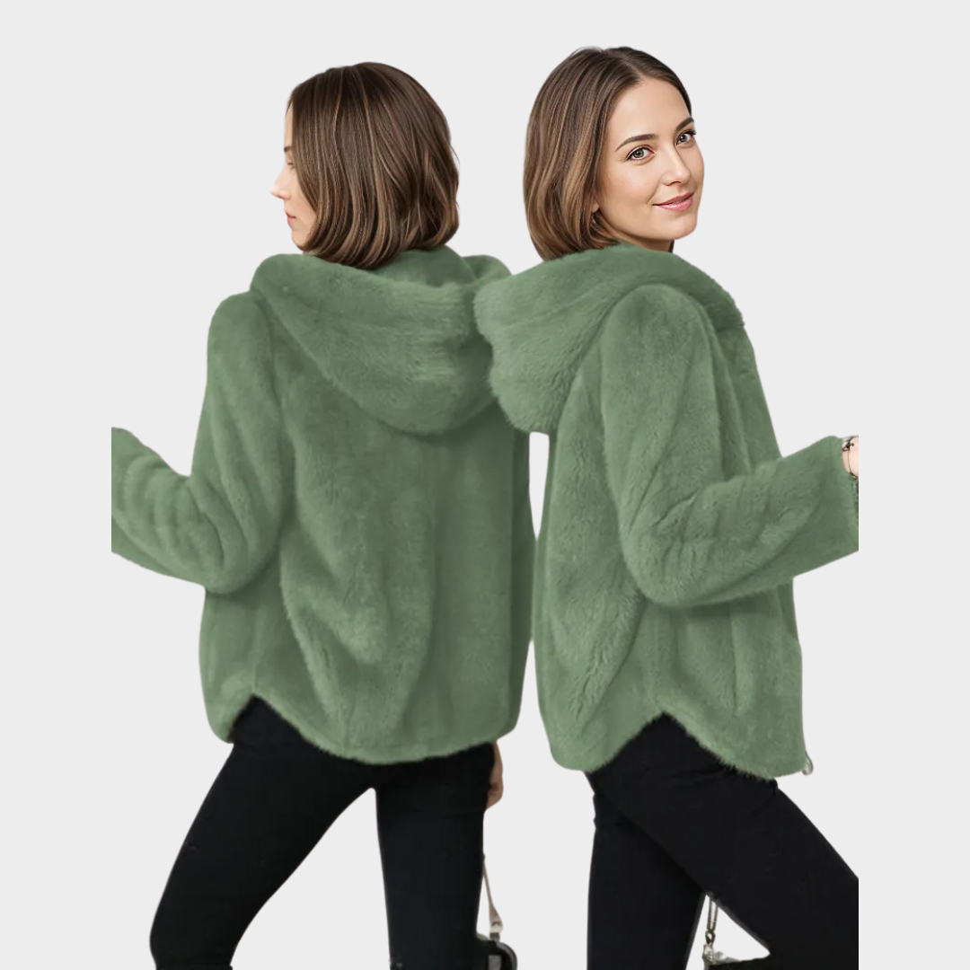 Women’s Warm Coral Velvet Jacket – Double-Sided, Hooded, Relaxed Fit, Thick Lining