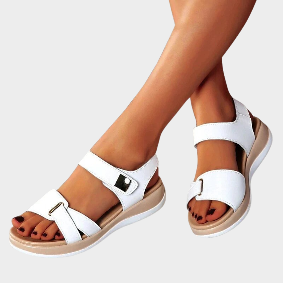 Women Comfort Fit Leather Sandals – Soft Flats – Hook and Loop Closure – Lightweight – Multiple Colours
