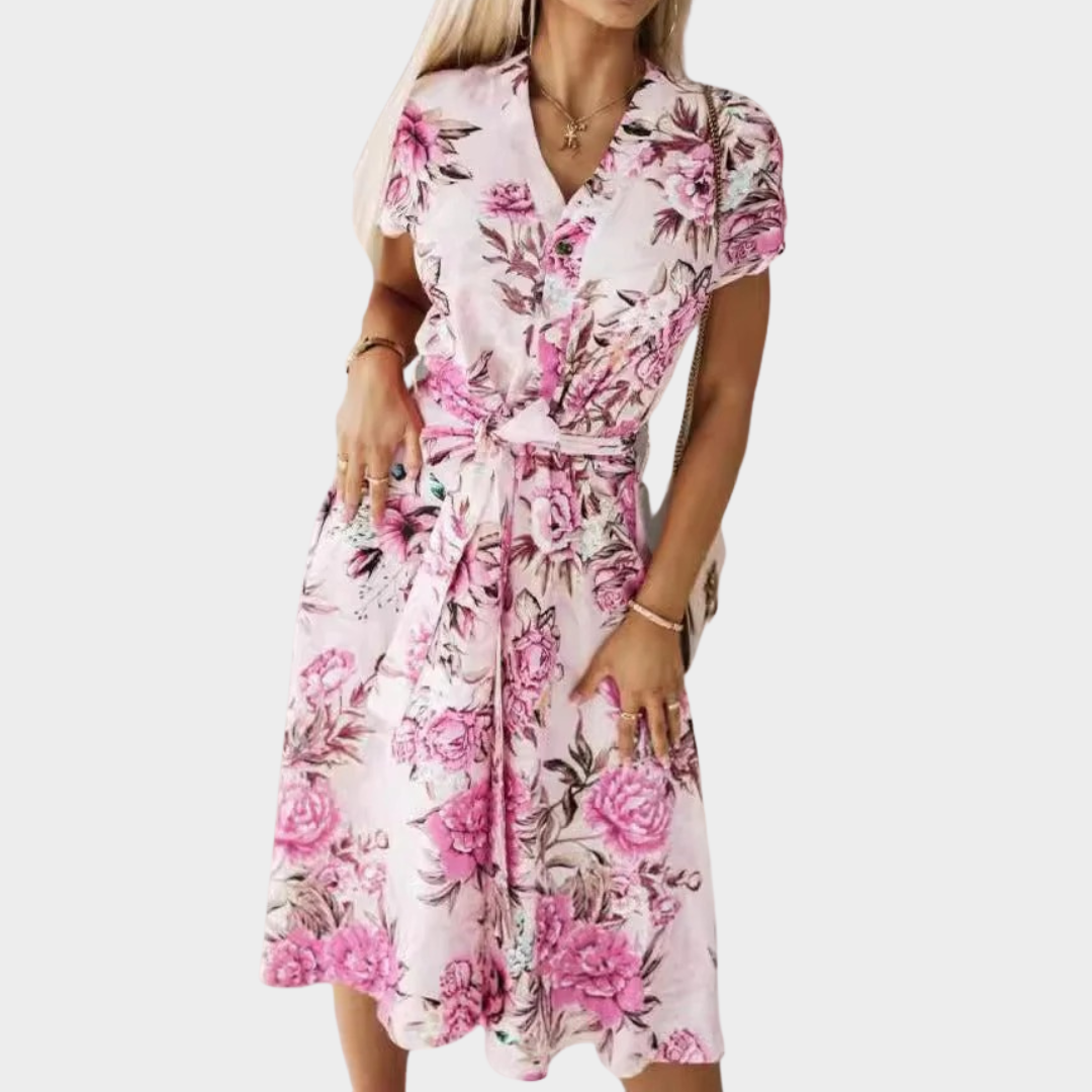 Women Dress – V-Neck Short Sleeve Fitted Cut with Soft Lightweight Fabric – Multiple Colours