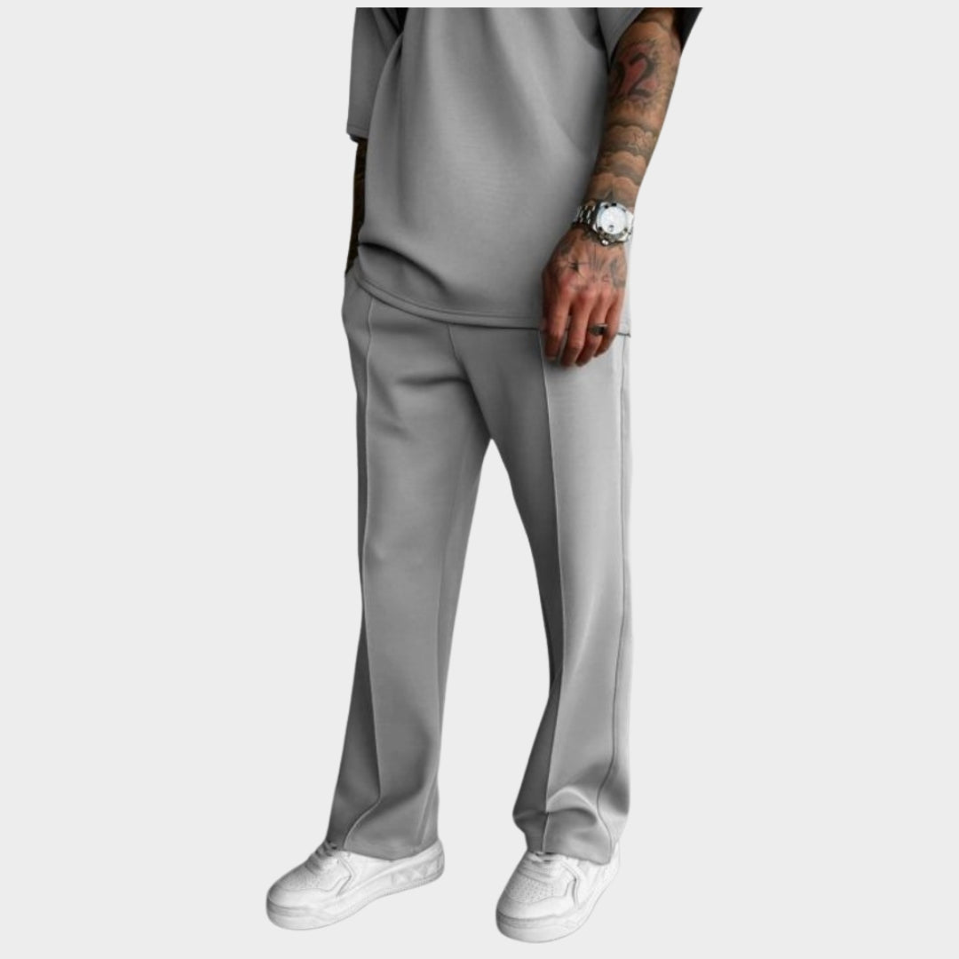 Men's Wide-Leg Trousers - Elastic Waist & Drawstring - Pleated Straight-Leg Fit - Multiple Colours