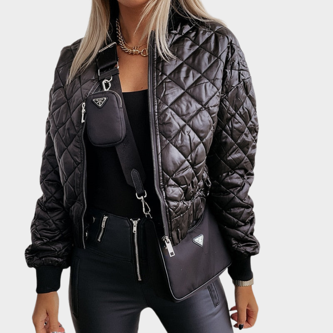 Women's Quilted Puffer Jacket – Short MA1 Style – Sequin Angel Wings – Warm & Stylish – Multiple Colours