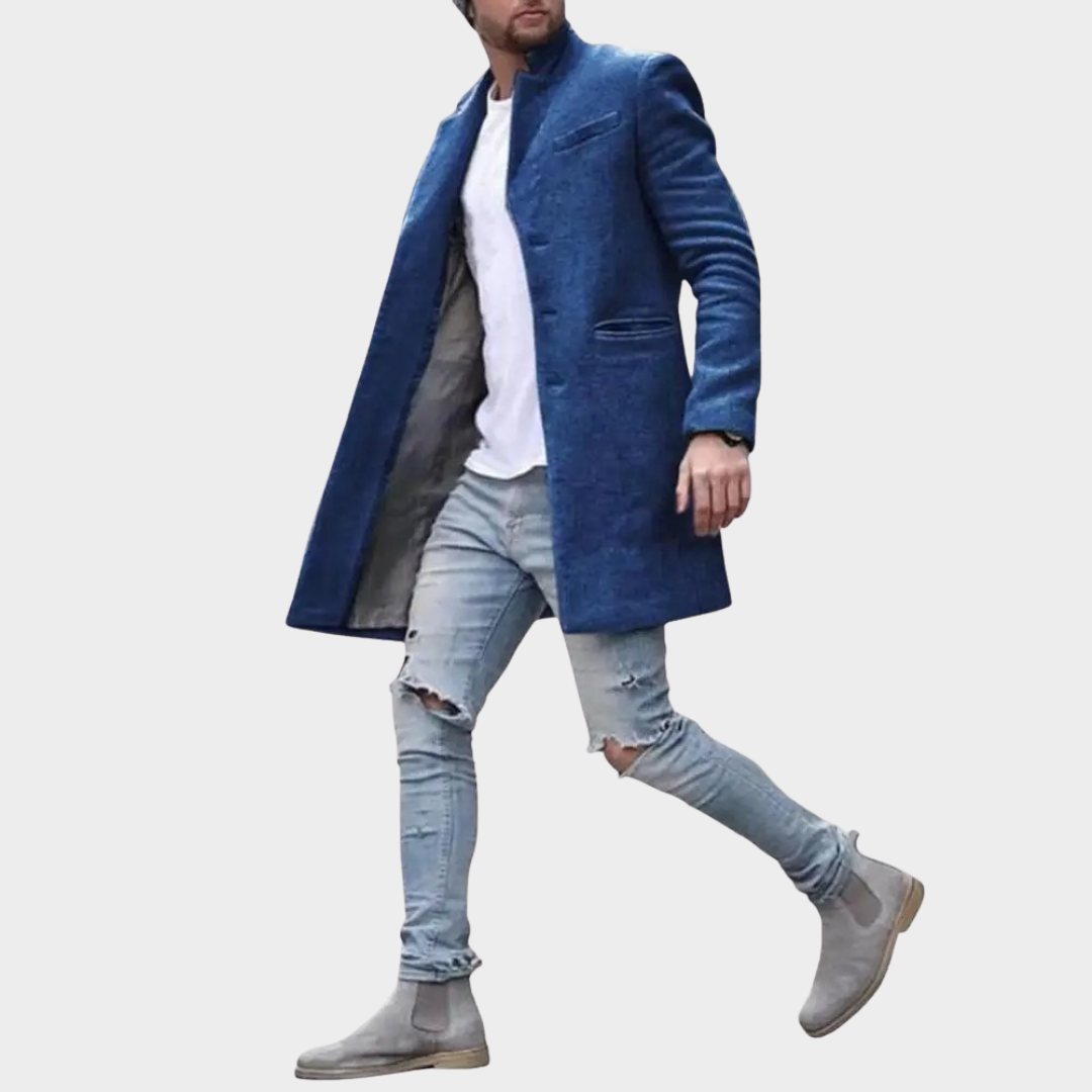 Men Wool Blend Overcoat – Mid Length Single Breasted Lapel Coat with Side Pockets – Multiple Colours