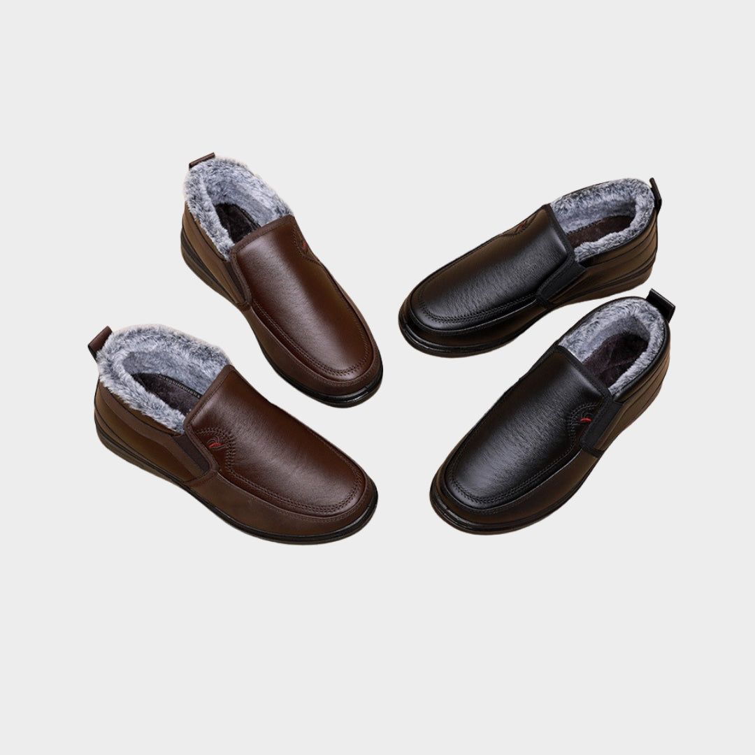 Men’s Winter Cotton Shoes - Waterproof Anti-Slip Plush Warm Casual Snow Boots, Flat Sole Comfort Shoes, Black, Brown