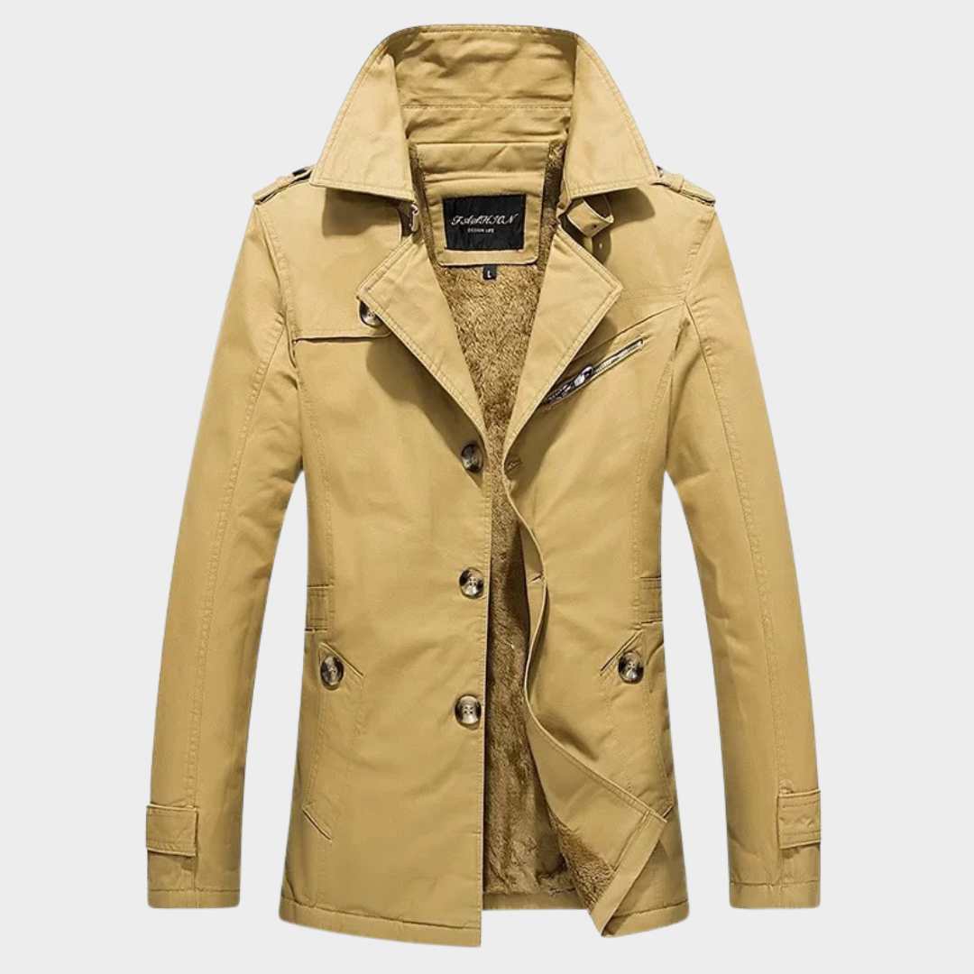 Men’s Classic Trench Coat – Long Sleeve Outerwear with Belt and Button Details – Structured Fit Water-Resistant Cotton Blend – Multiple Colours