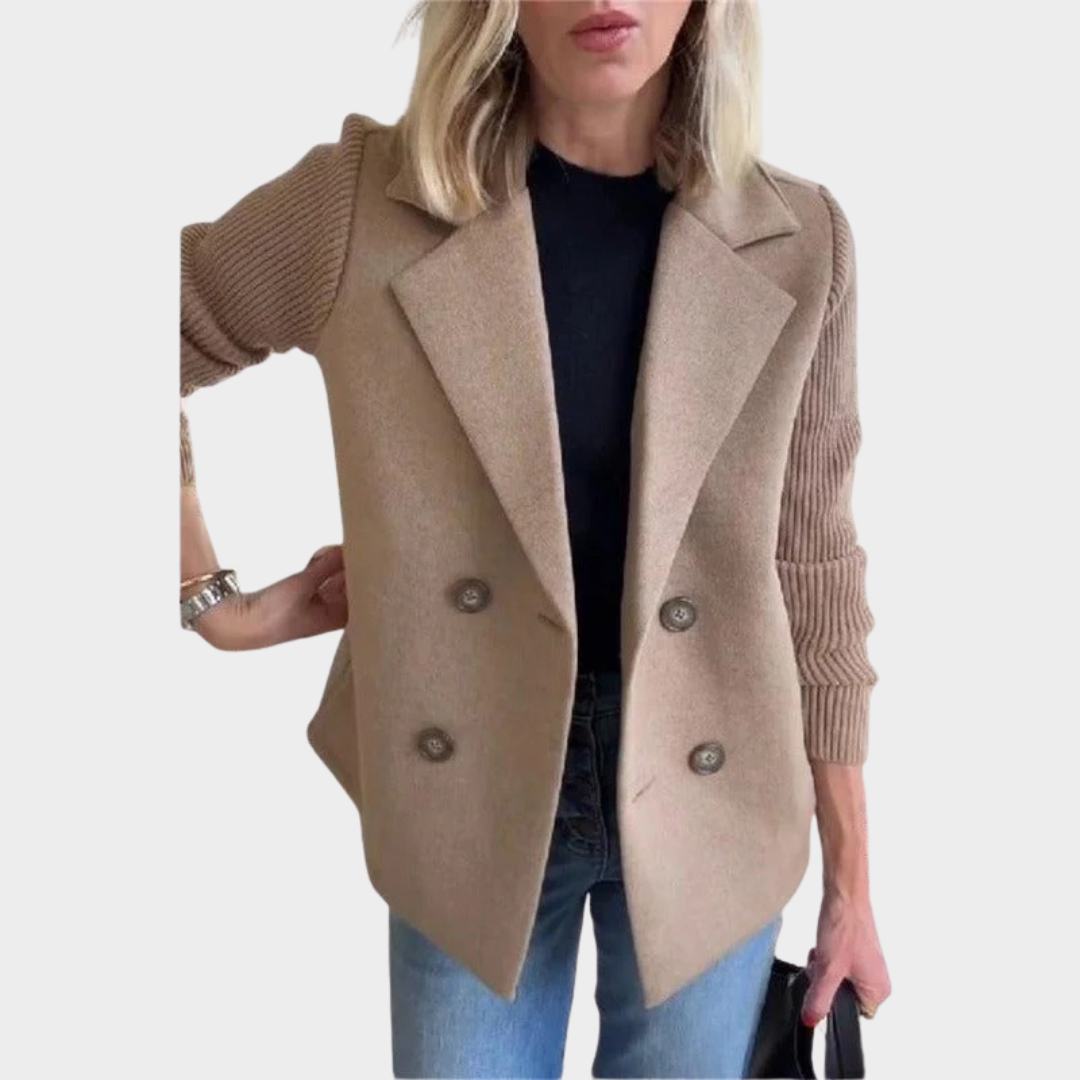 Women’s Double Breasted Tweed Wool Blend Blazer – Long Sleeve Knitted Office Jacket – Multiple Colours