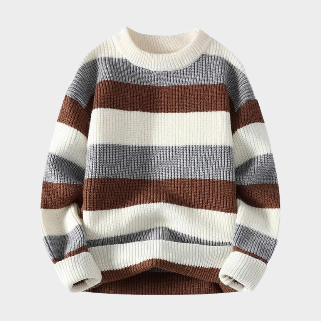 Men's Striped O-Neck Sweater - Casual Knitted Pullovers for Autumn Winter (Blue, Black, Brown)