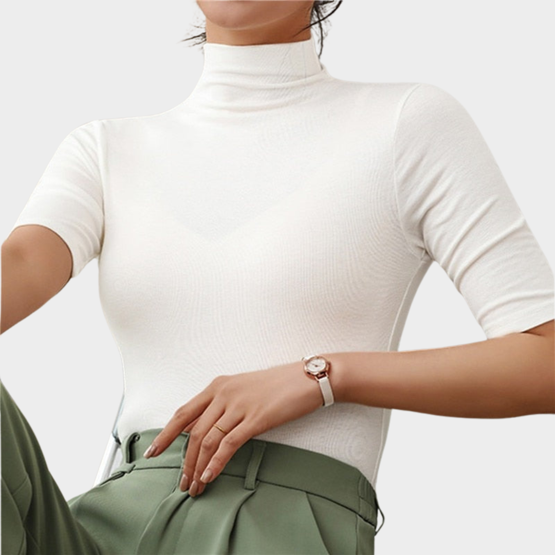 Women's Turtleneck Short Sleeve Top – Cotton Silk – Soft & Breathable – Classic Fit – Multiple Colours