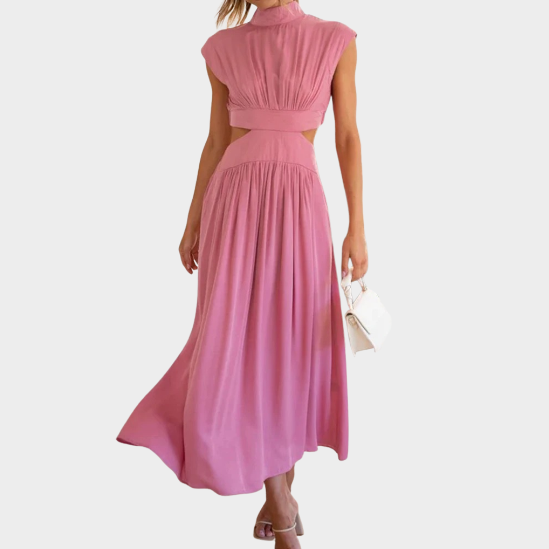Hollow Out A Line Women's Maxi Dress – Casual V Neck Waist Detail – Lightweight Midi Fit – Elegant Long Sundress – Multiple Colours