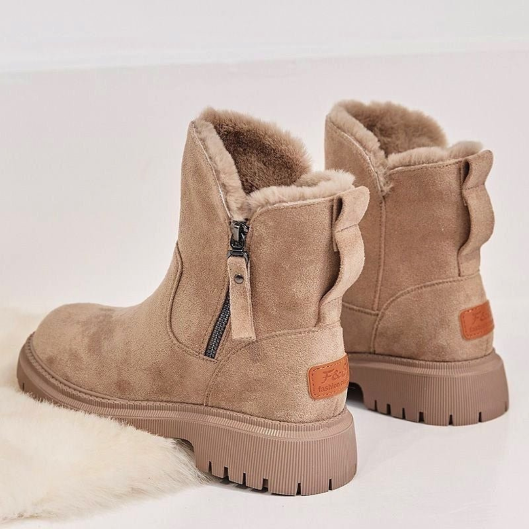 Women’s Ankle Boots – Warm Lined Suede Look with Side Zip – Faux Fur Interior – Non Slip Lug Sole – Multiple Colours