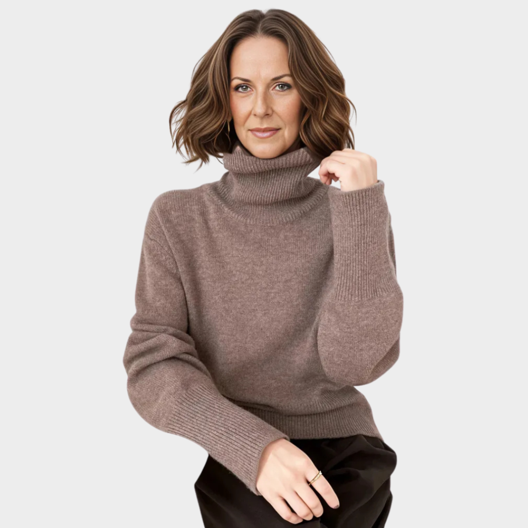 Women's Loose Cashmere Sweater – High Neck, Long Sleeves, Winter Knitwear