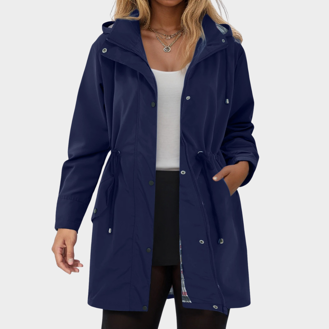 Women Hooded Trench Coat – Relaxed Fit Drawstring Rain Jacket with Zipper – Lightweight Windbreaker – Multiple Colours