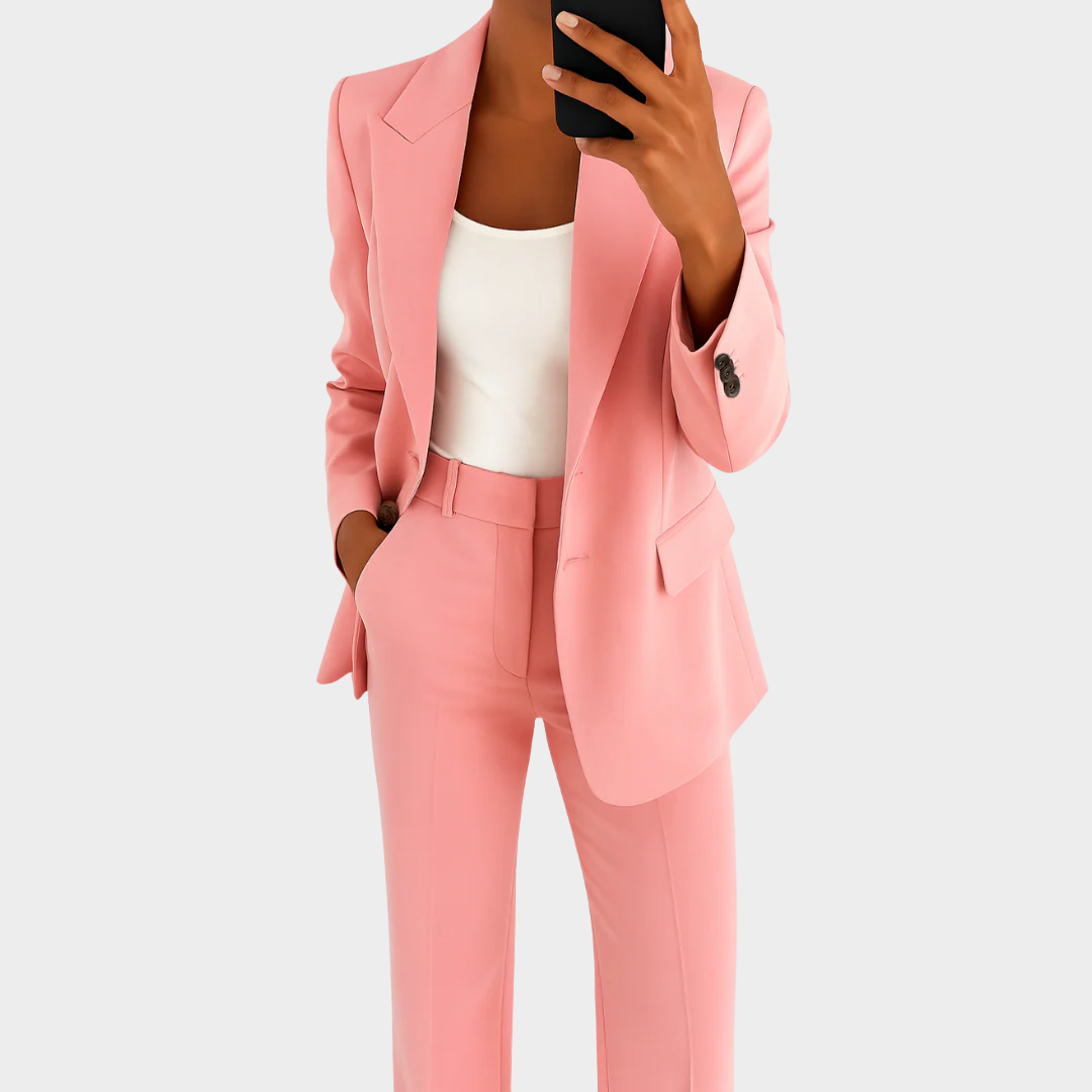 Women Elegant Two-Piece Suit Set – Slim Fit Jacket and Pants – Classic Collar Long Sleeve Polyester Blend – Multiple Colours