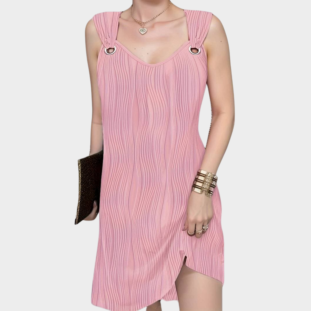 Women's V-Neck Sleeveless Dress – Metal Button Detail – Elegant Fit – Multiple Colours