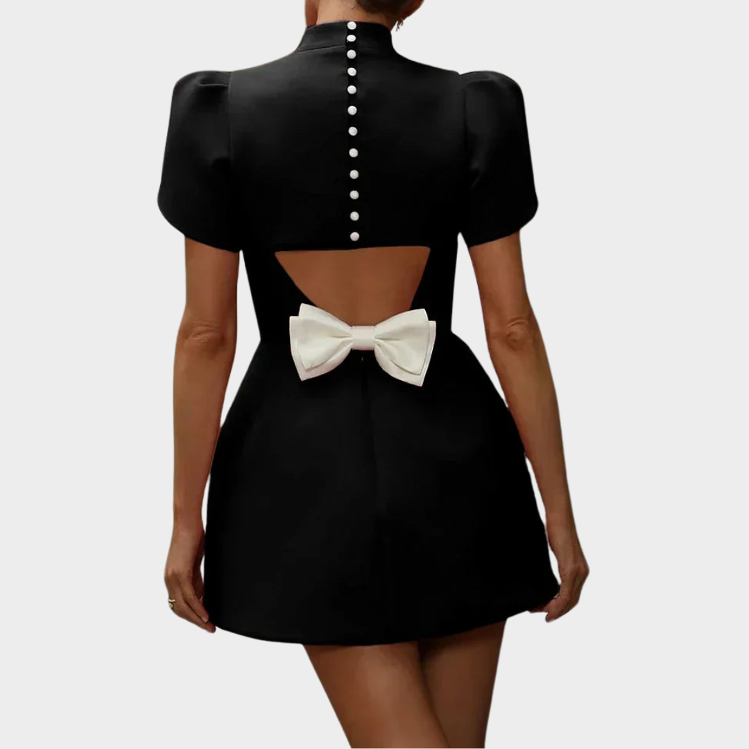 Women's Elegant Mini Dress – Hollow Out Bow Detail – Chic & Stylish – Multiple Colours