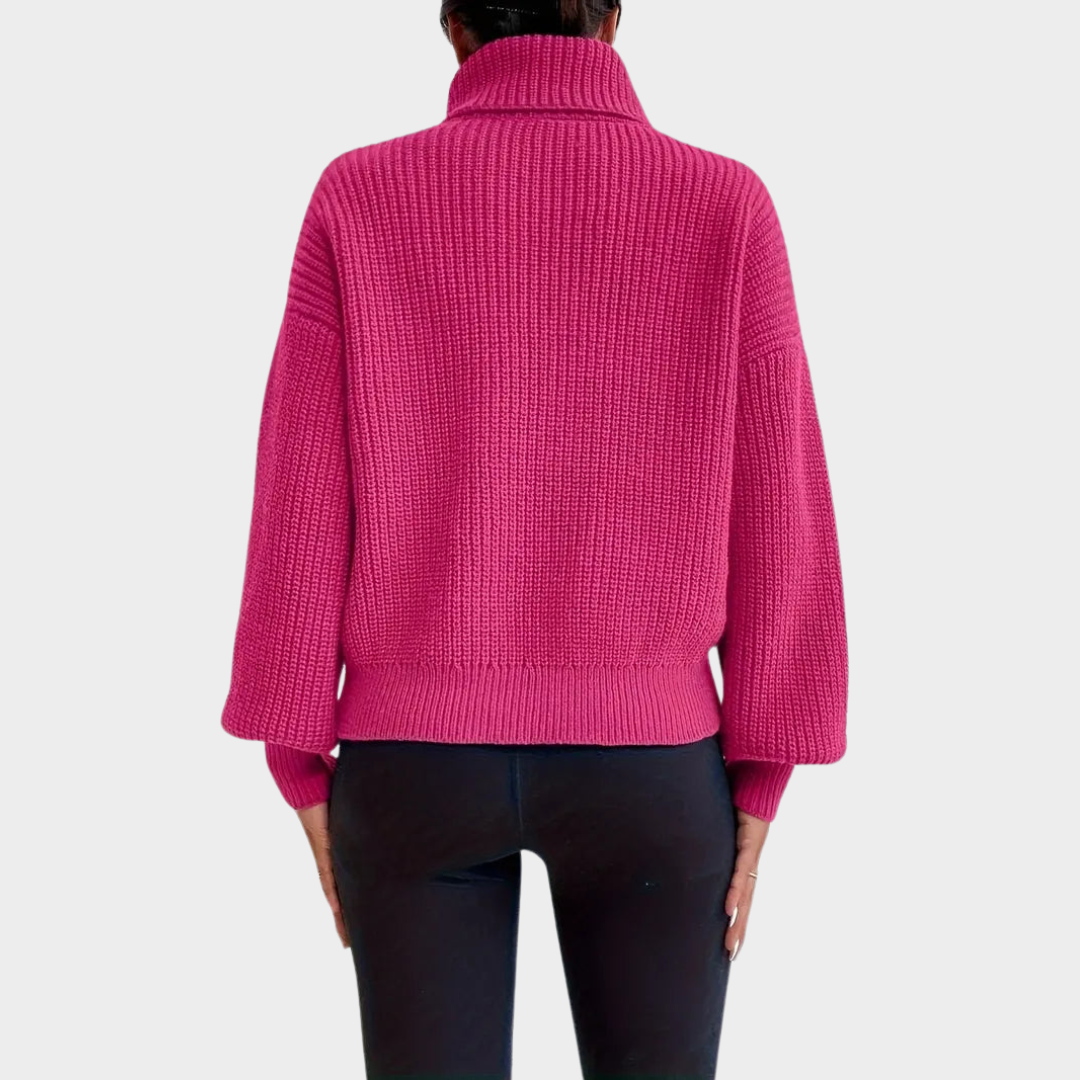 Women's Roll Neck Jumper – Lantern Sleeves – Drop Shoulder – Soft & Cosy – Elegant & Stylish – Pink