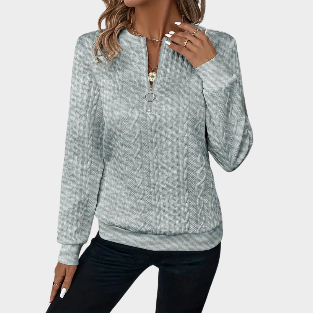 Women's Textured Zip Sweatshirt – Long Sleeve – Casual Loose Fit – Multiple Colours