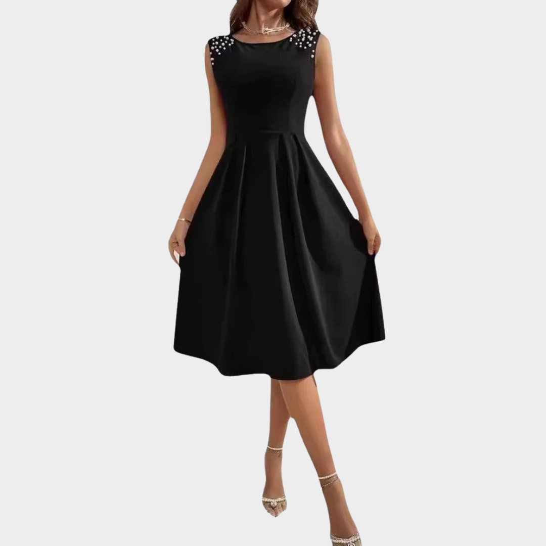 Women's Dress – Slim Fit Round Neck Sleeveless Beaded Minimalist Elegant Style – Multiple Colours