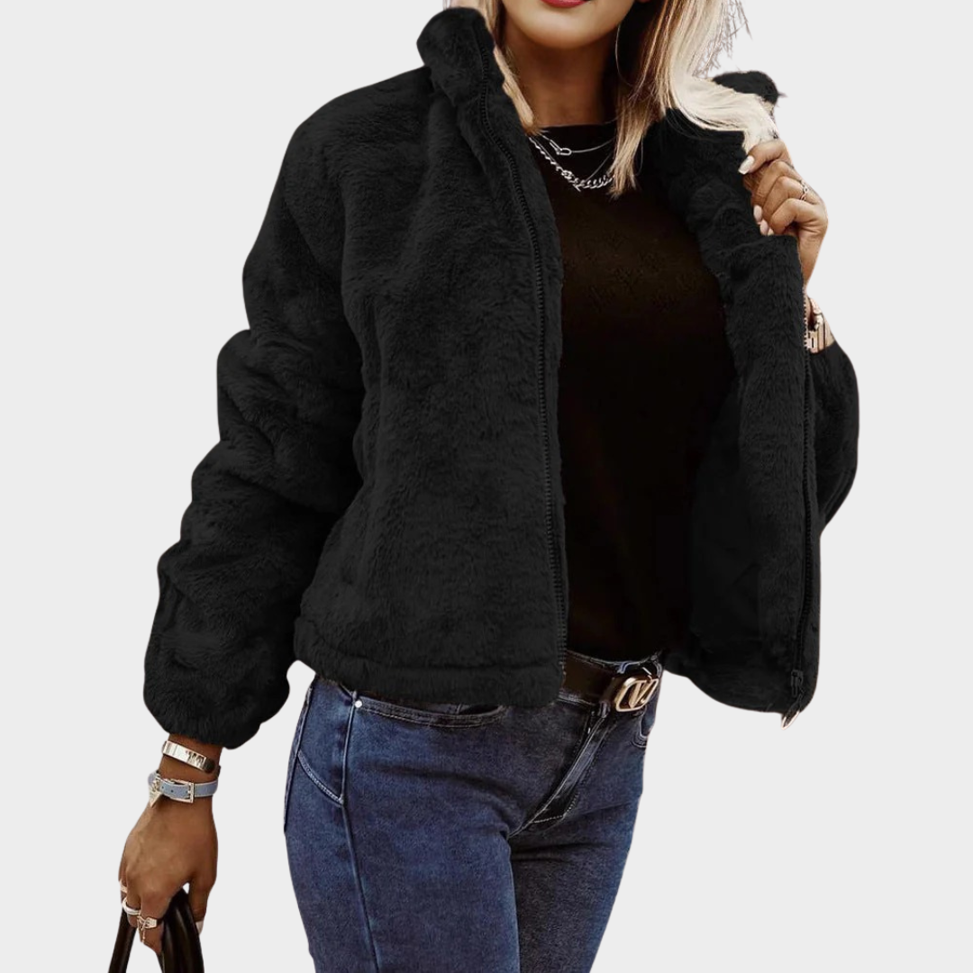 Women Plush Jacket – Casual Zip Coat with Pockets Warm Soft Outwear – Multiple Colours