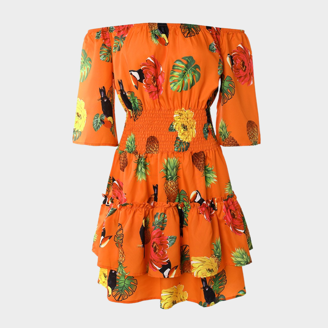 Women's Floral Off-Shoulder Mini Dress – Strapless High Waist Dress – Shirred Fit – Multiple Colours