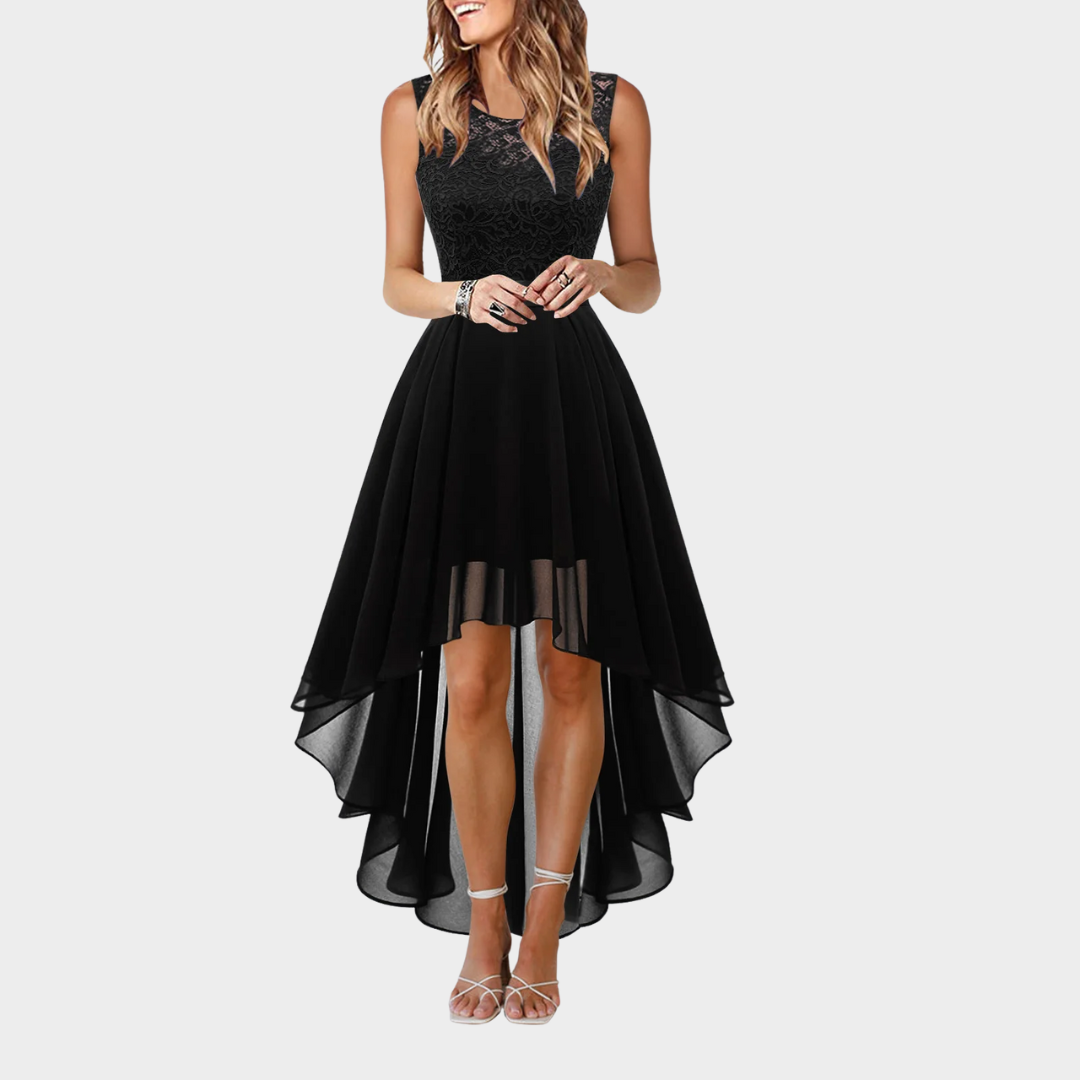 Women’s Sleeveless Party Dress – Vintage Lace Overlay – Elegant Irregular Hem – Flattering Fit for Bridesmaid or Evening Events – Multiple Colours
