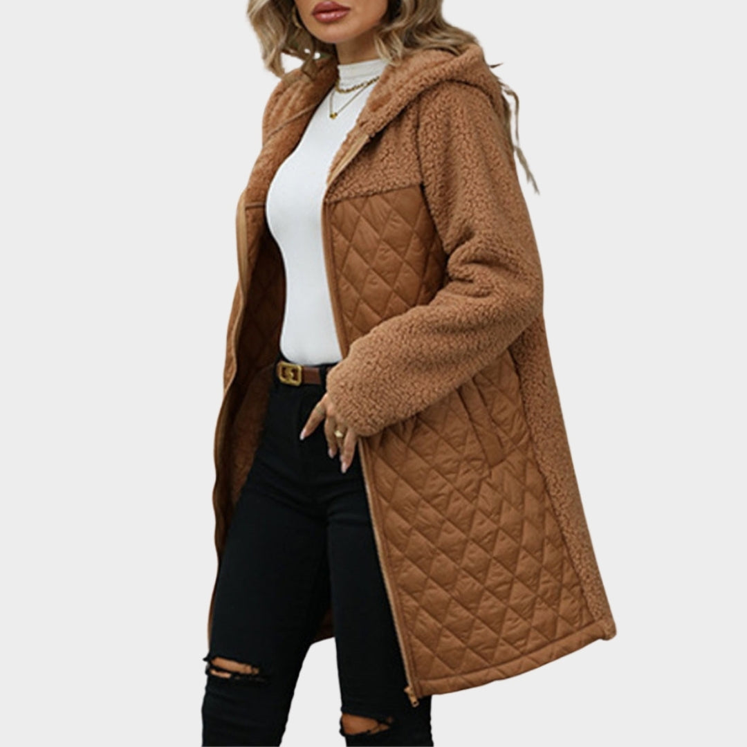 Women’s Thick Hooded Coat – Warm Long Sleeve Zipper, Brown