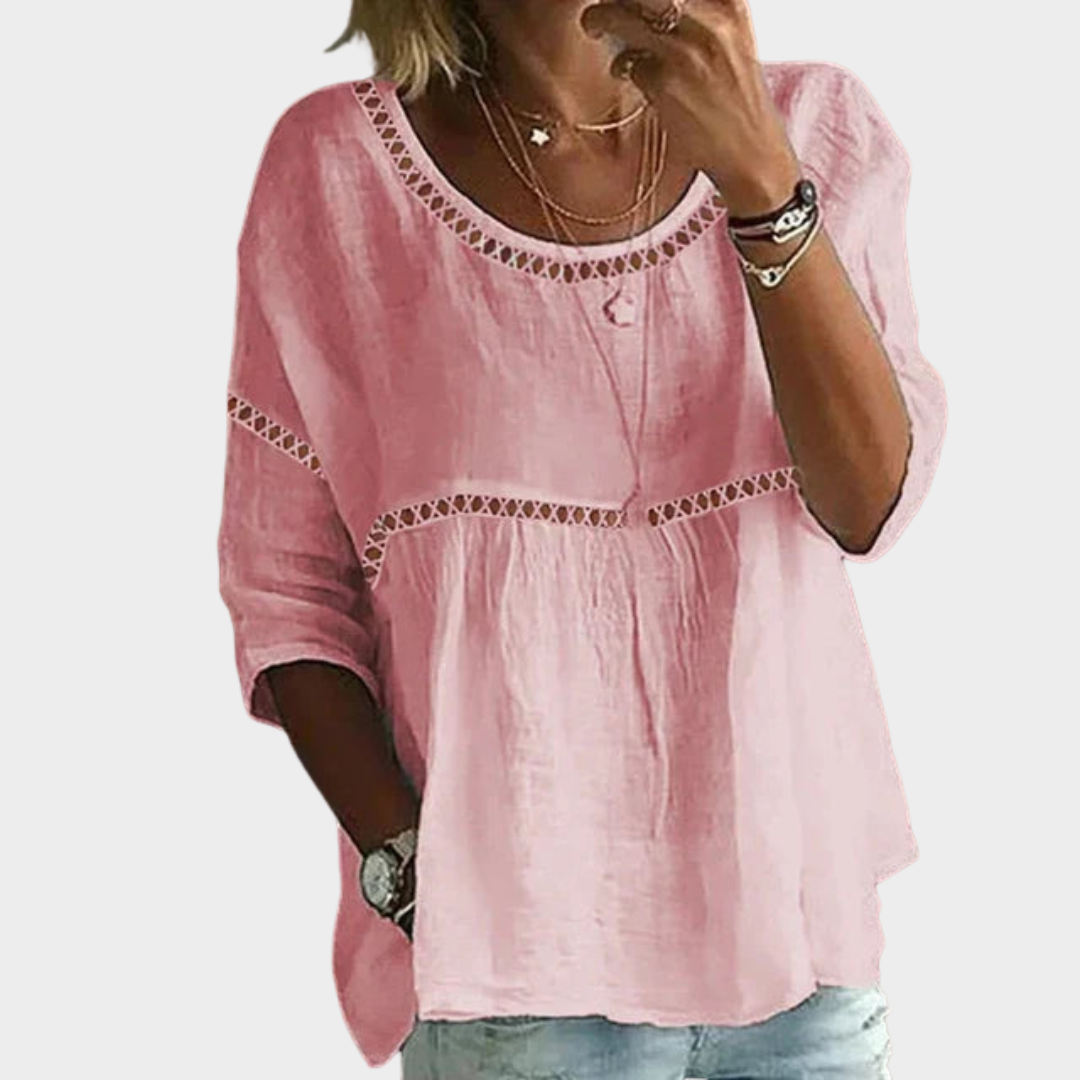 Women’s Floral Print Blouse – Casual Loose Fit Cotton Linen Pullover Top – Crew Neck Vintage Style Shirt – Multiple Colours