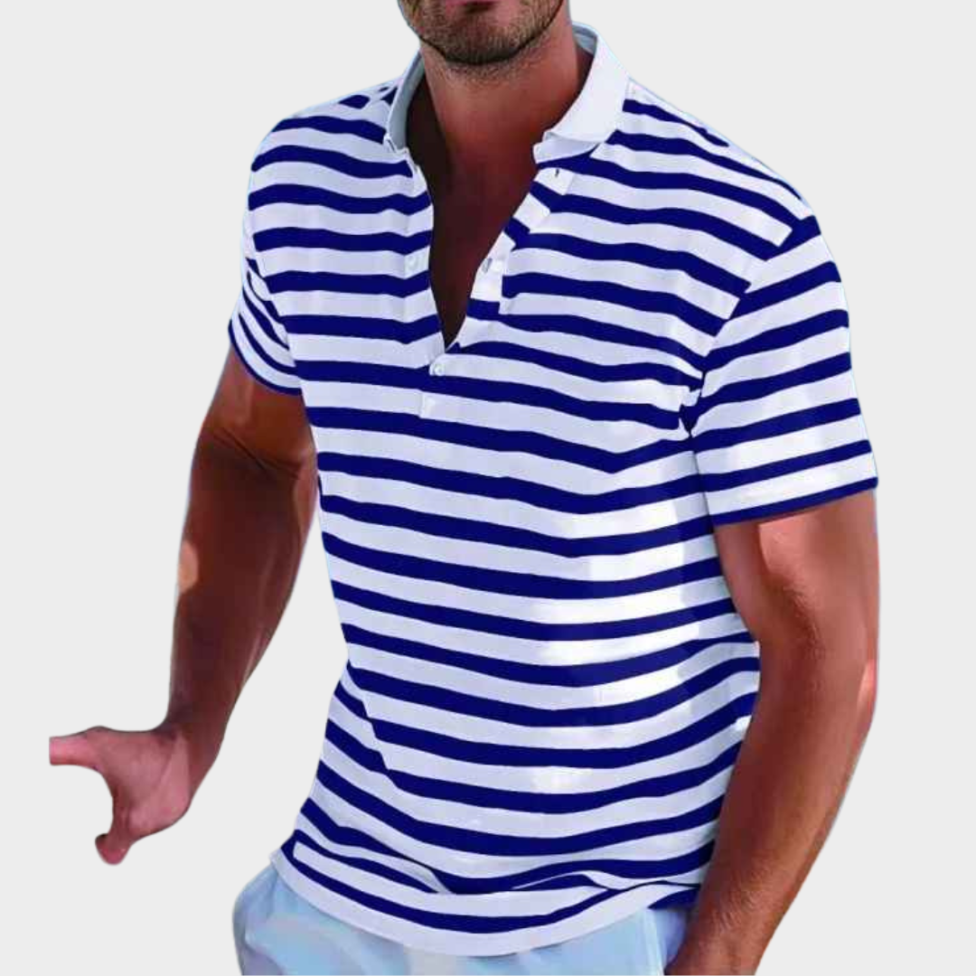Men Striped Polo Shirt – Short Sleeve Casual Fit – Lightweight Breathable Cotton Blend – Multiple Colours