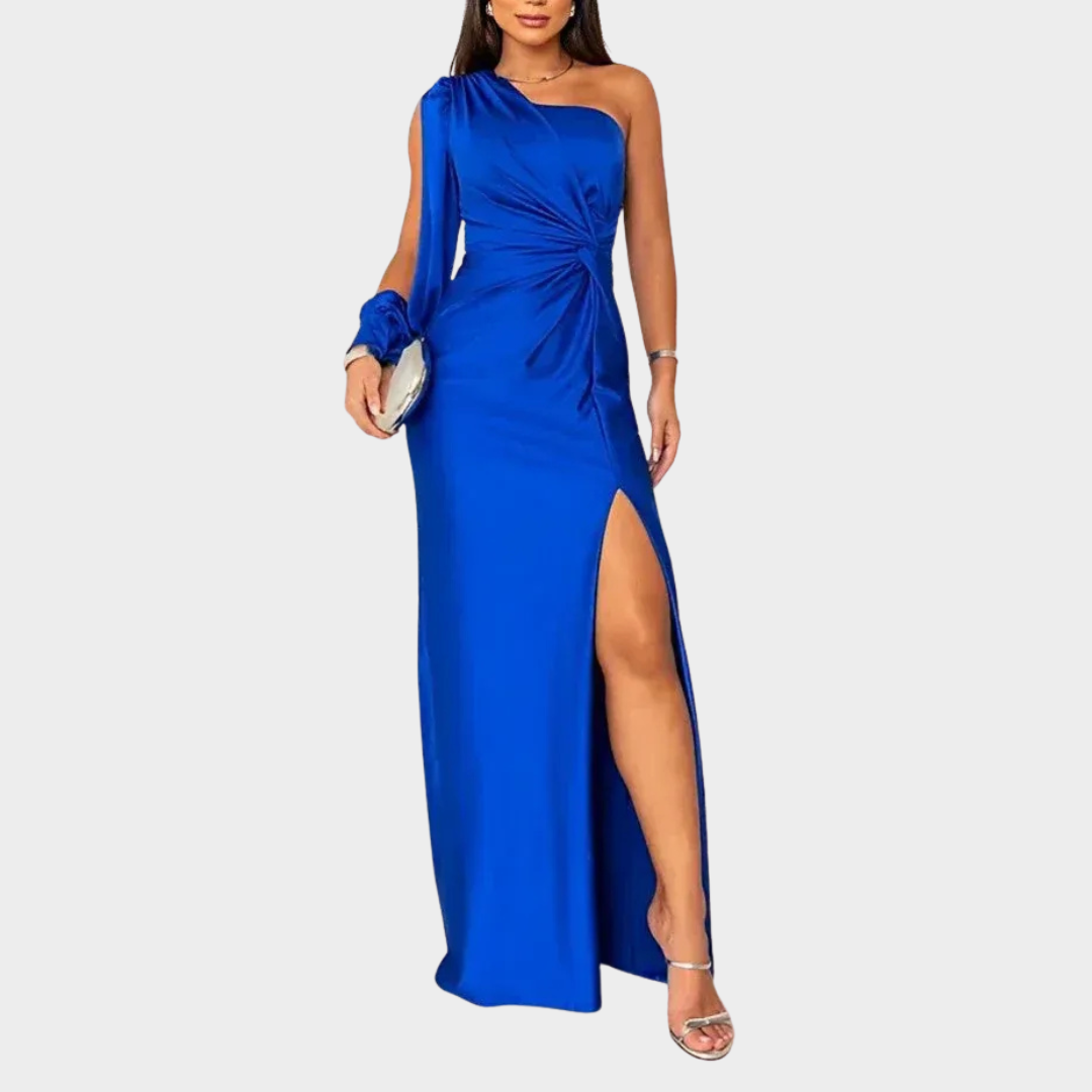 Women’s Evening Dress – One Shoulder Maxi with Open Sleeve and Relaxed Fit – Silky Fabric – Multiple Colours