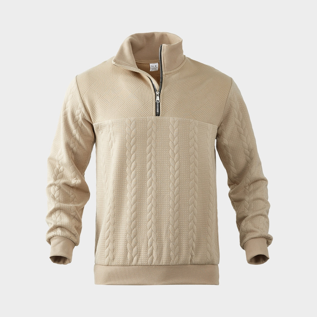 Men’s Casual Henry Collar Zip Sweater – Long Sleeve Knitted Zipper Top ( Navy Blue, Khaki, and More)