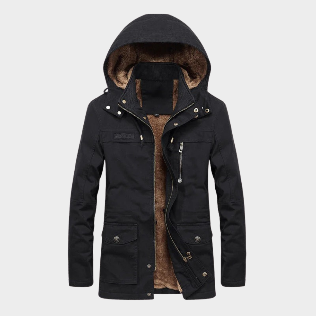 Men’s Long Hooded Jacket – Fleece Lined Casual Windproof Outerwear Coat – Multiple Colours