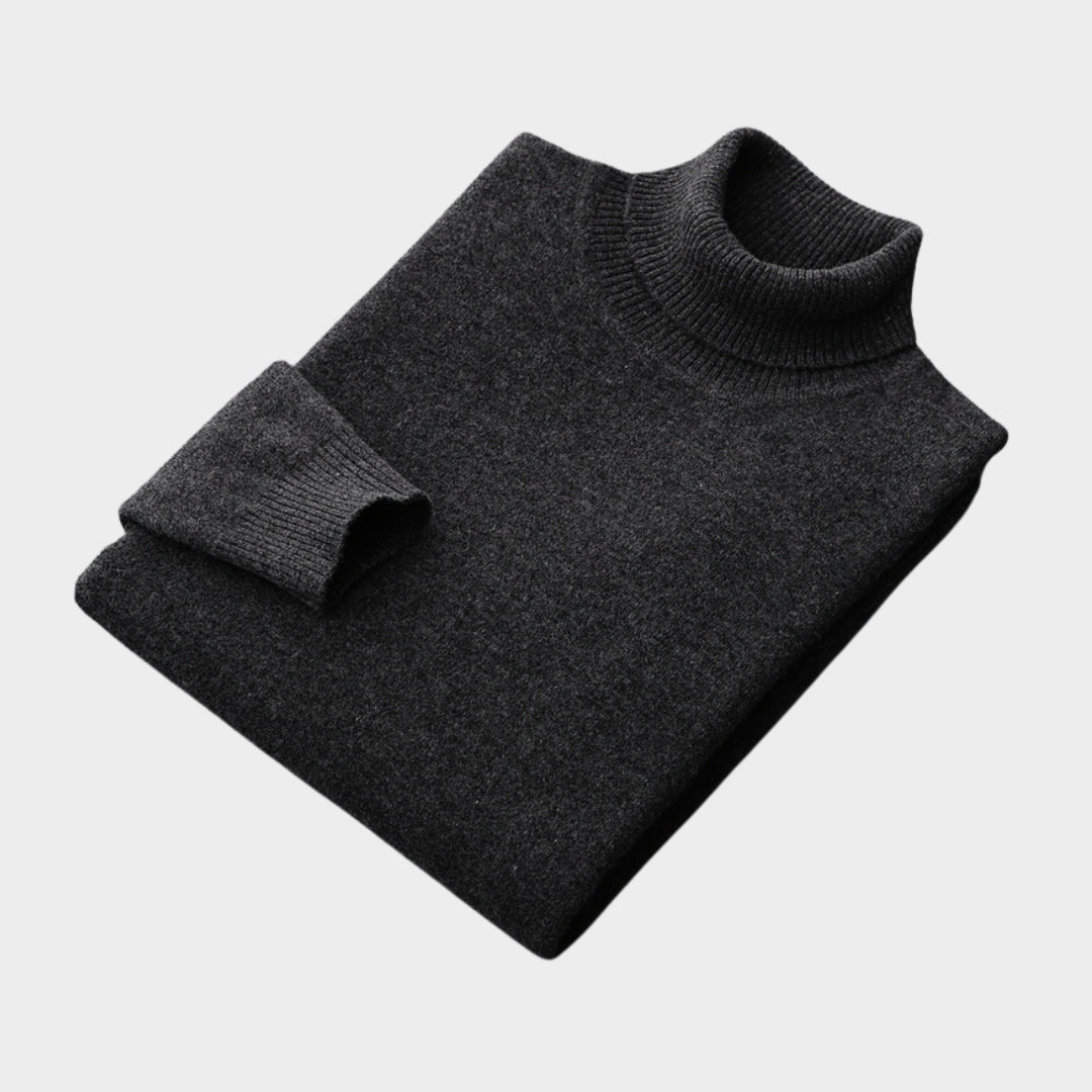 Men's Turtleneck Wool Sweater – Old Money Thick Business Knitwear, Cashmere, Navy Blue/Caramel/Black