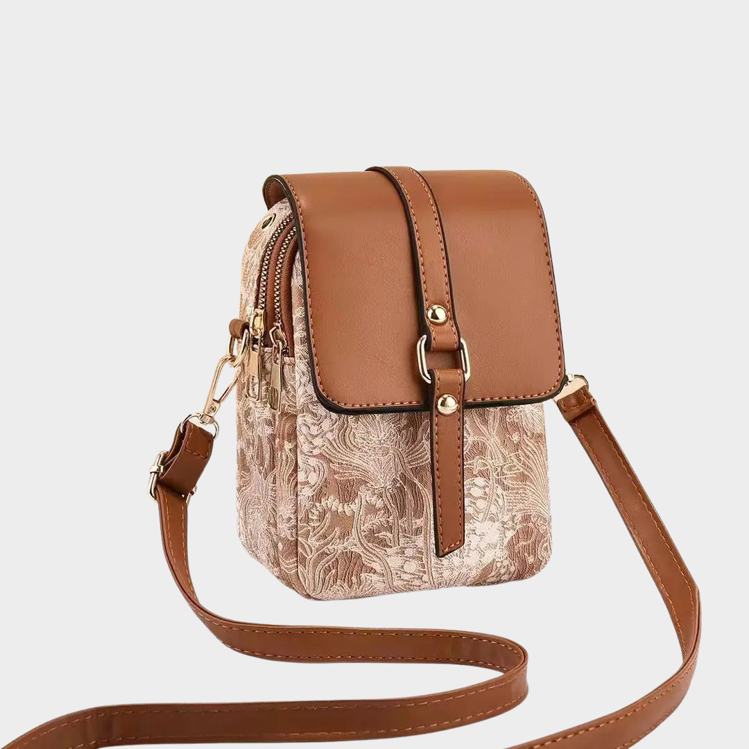 Women's Small Shoulder Bag – Printed Crossbody Mobile Phone Bag with Zipper and Buckle – PU Leather Multiple Colours