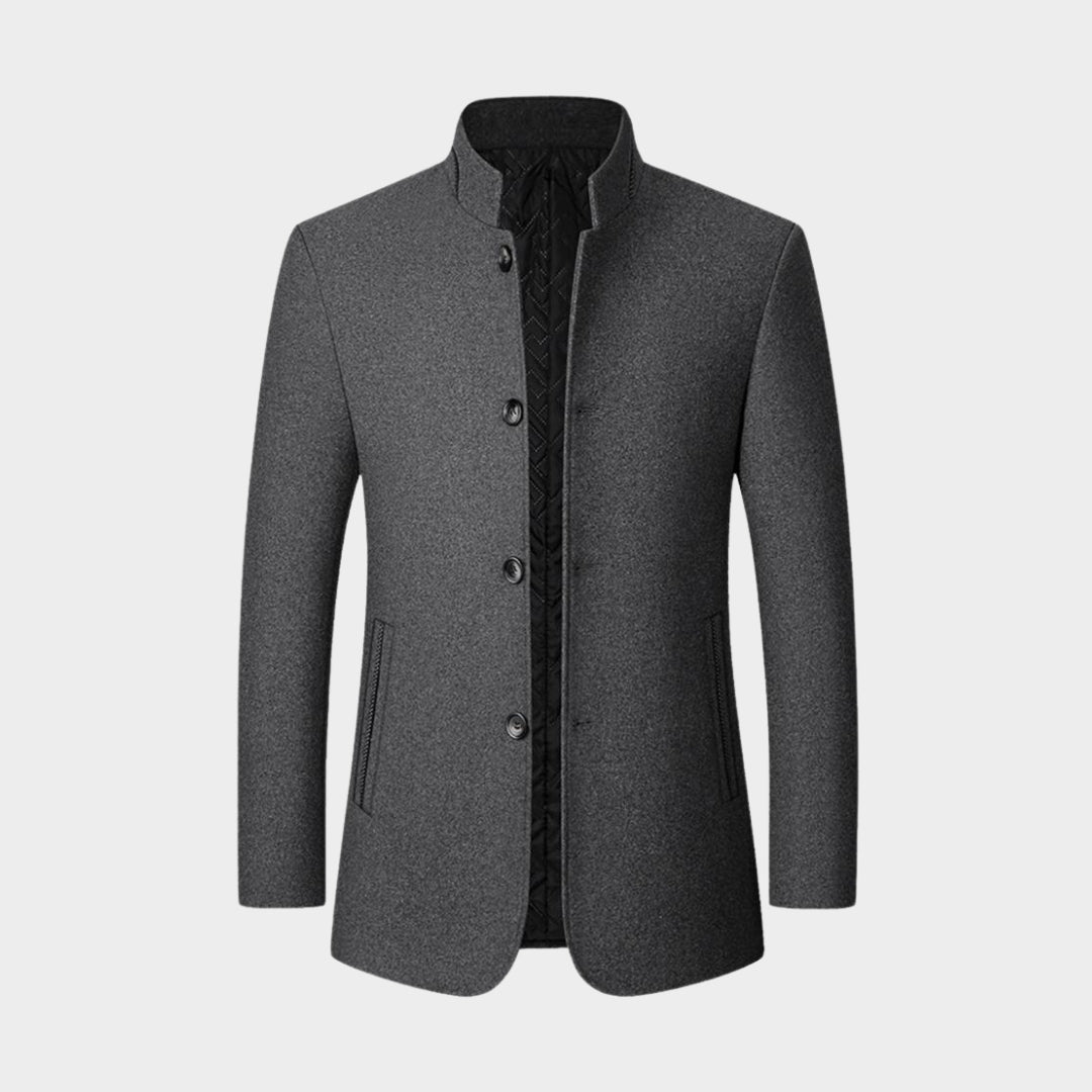 Men's Wool Blend Overcoat - Old Money - Winter Warm Trench Coat, Stand-Up Collar, Wine Red, Black, Grey