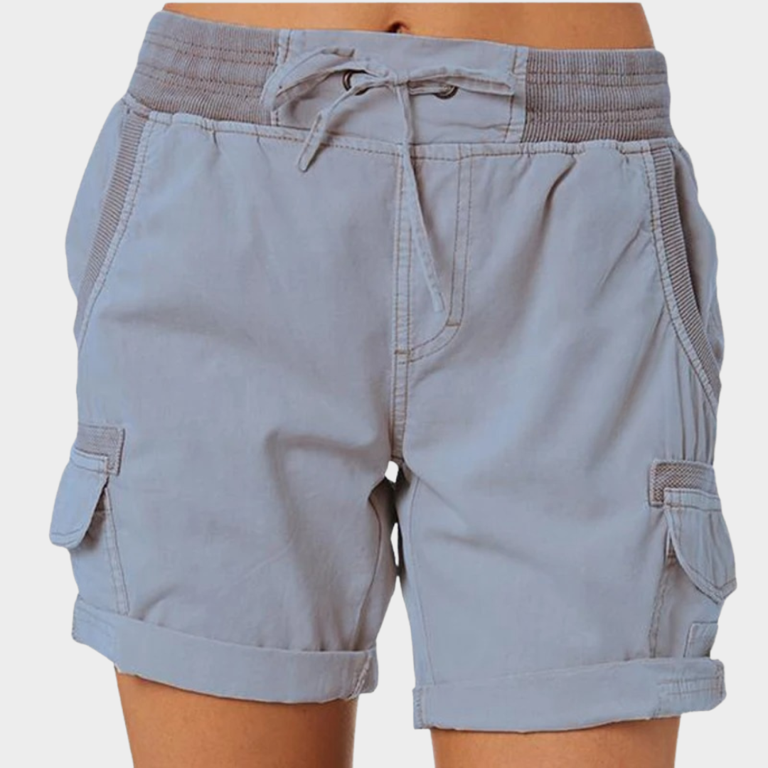 Women's Cargo Shorts - Elastic Waist - Cotton Linen - Lightweight & Breathable - Multiple Colours
