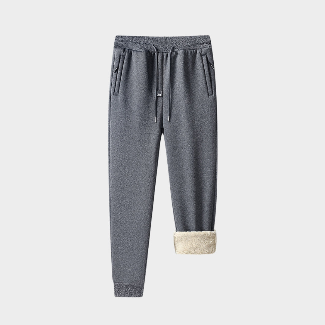 Men’s Winter Cashmere Jogging Pants - Fleece Warm Thick Casual Sports Trousers, Drawstring, Large Size, Black, Grey