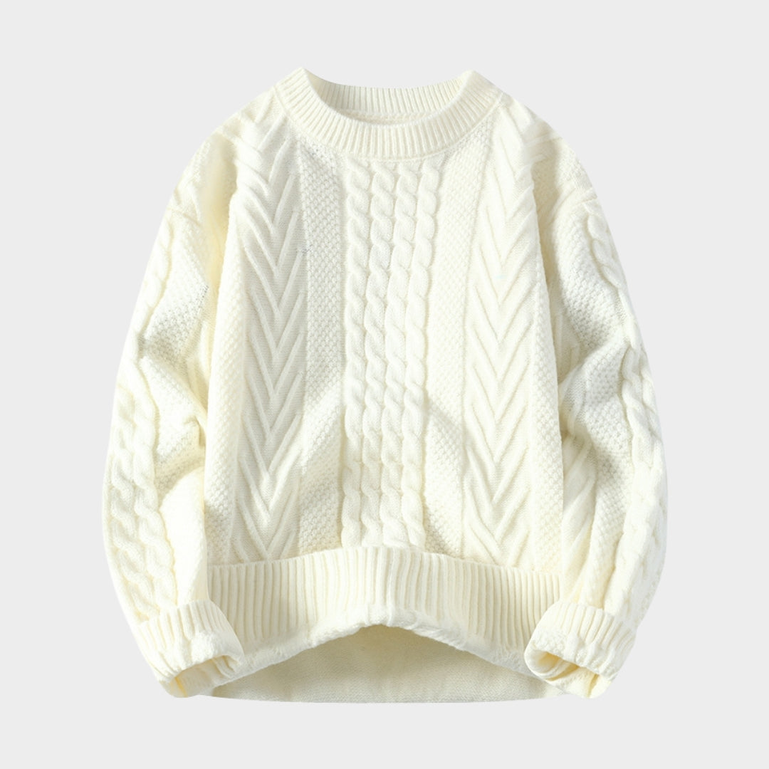 Men's Plush Long Sleeve Sweater - Warm Knitted Round Neck for Autumn & Winter (Black, Beige, and More)
