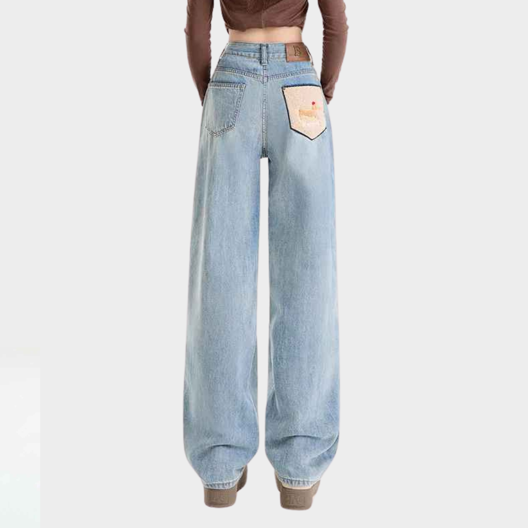 Women's Wide-Leg Jeans - Loose Fit Straight Denim Trousers - Casual Boyfriend Style - Blue