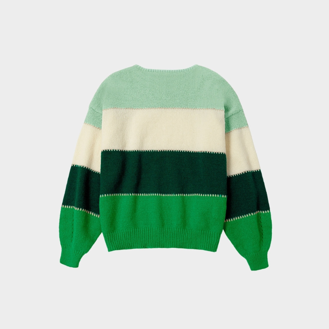 Loose Striped Women’s Sweater - Oversized, Color Block, Plus Size, Green