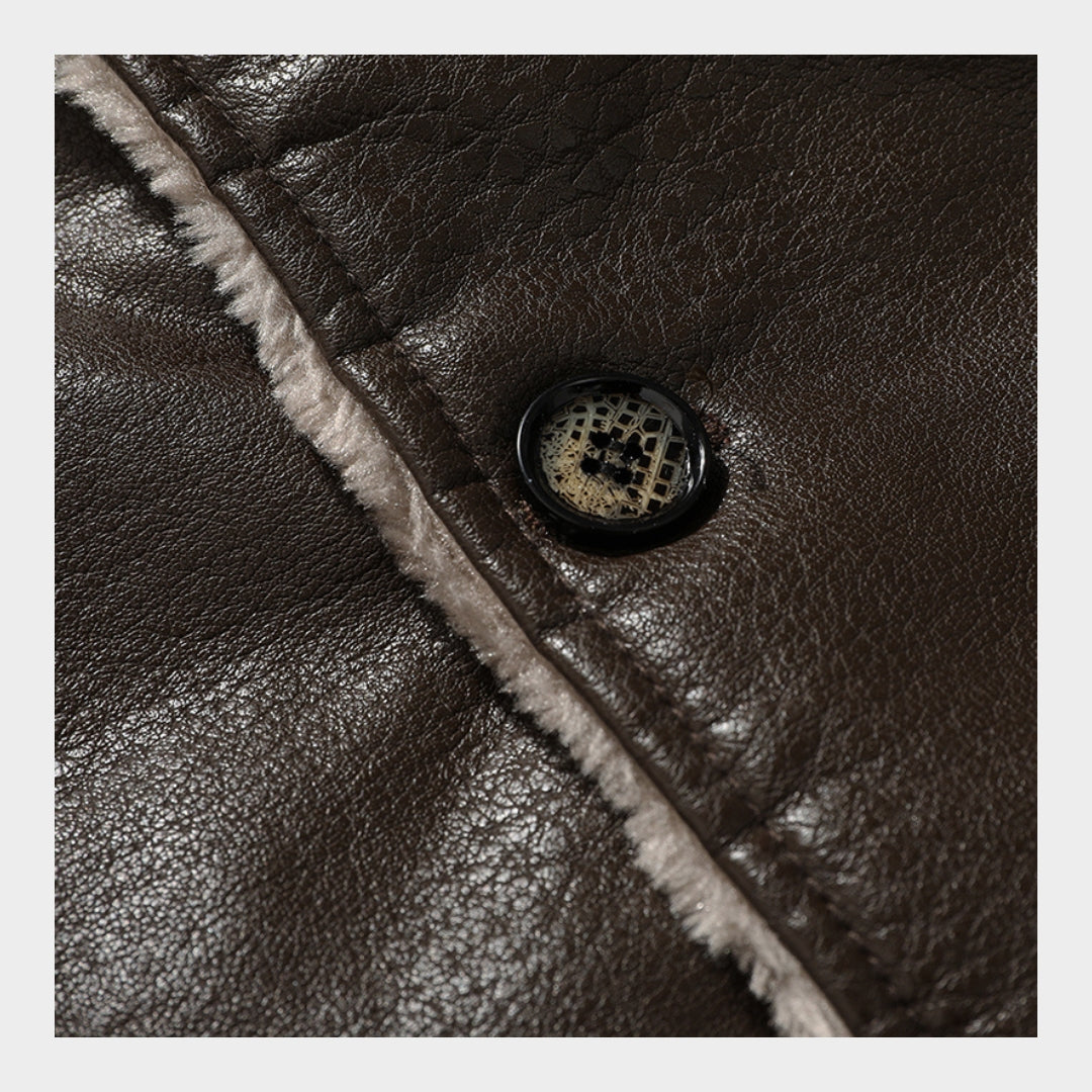 Men’s Plush Leather Jacket - Warm Winter Outerwear, Black, Coffee, Durable and Stylish Design