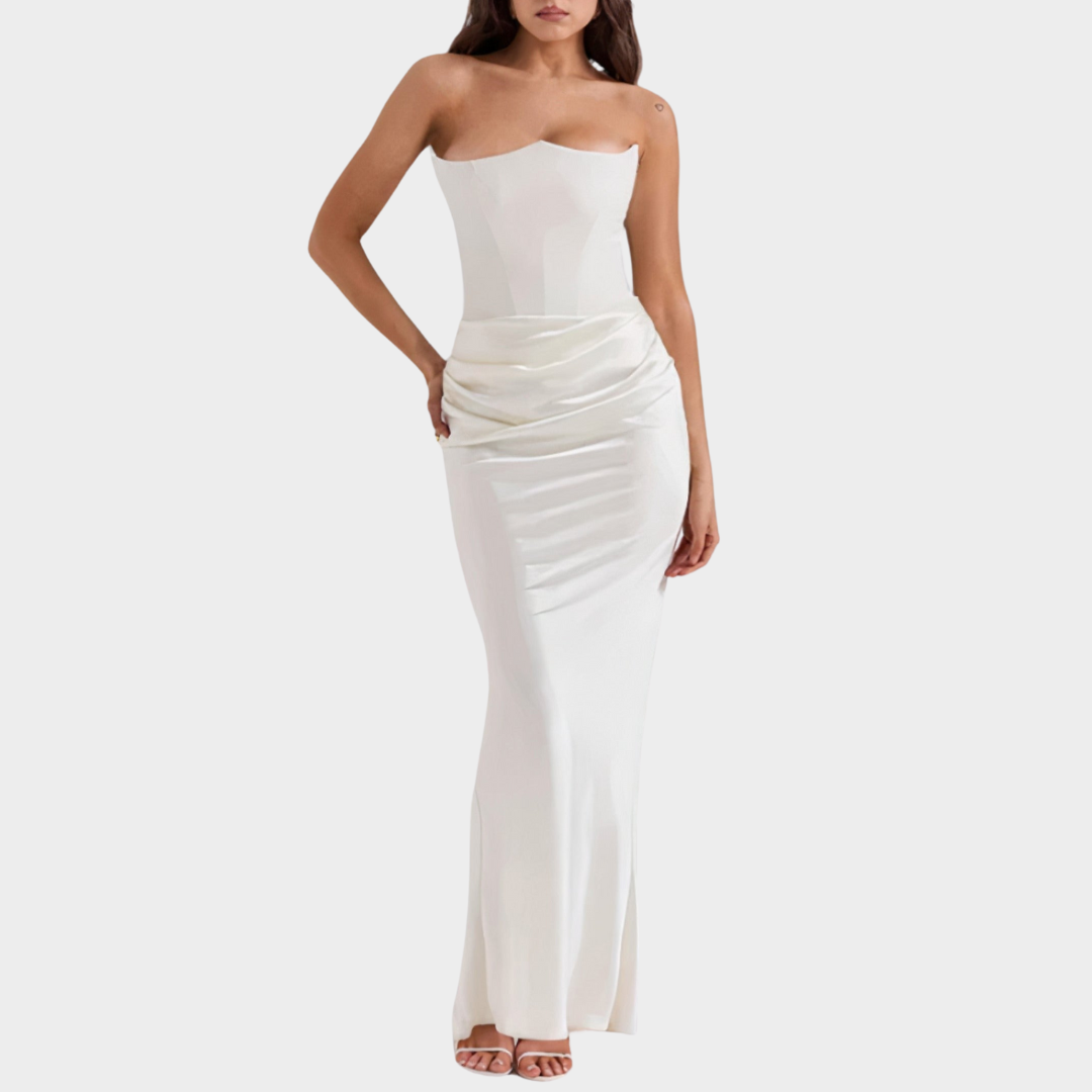 Women's Strapless Pleated Long Dress – Sleeveless – Backless – Lace-Up Party Gown – Multiple Colours