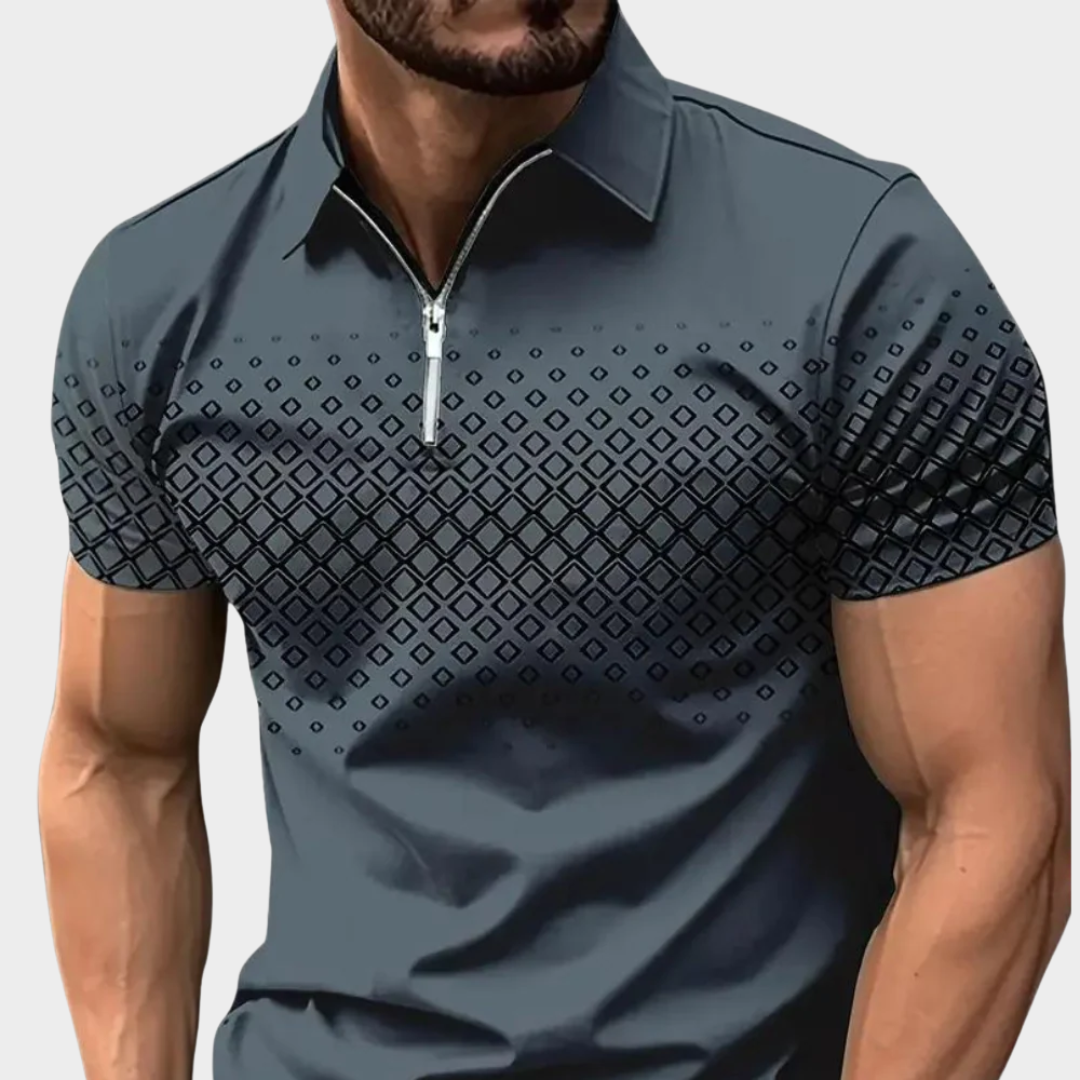 Men Sport Casual Polo Shirt – Short Sleeve Zipper Style – Printed Design – Quick Dry Polyester Fabric – Multiple Colours