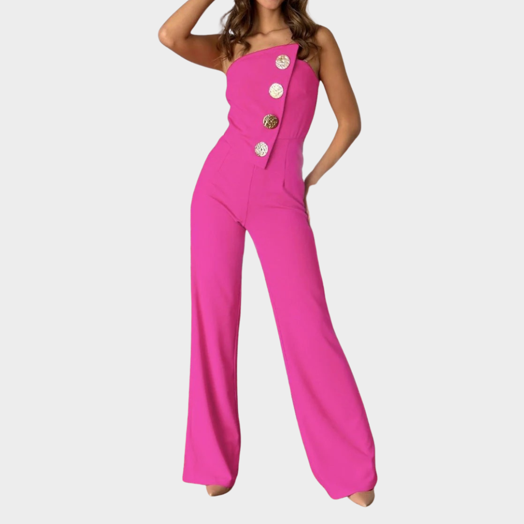 Women Strapless Flared Jumpsuit – Tailored Fit – Decorative Buttons – Smooth Blend – Multiple Colours