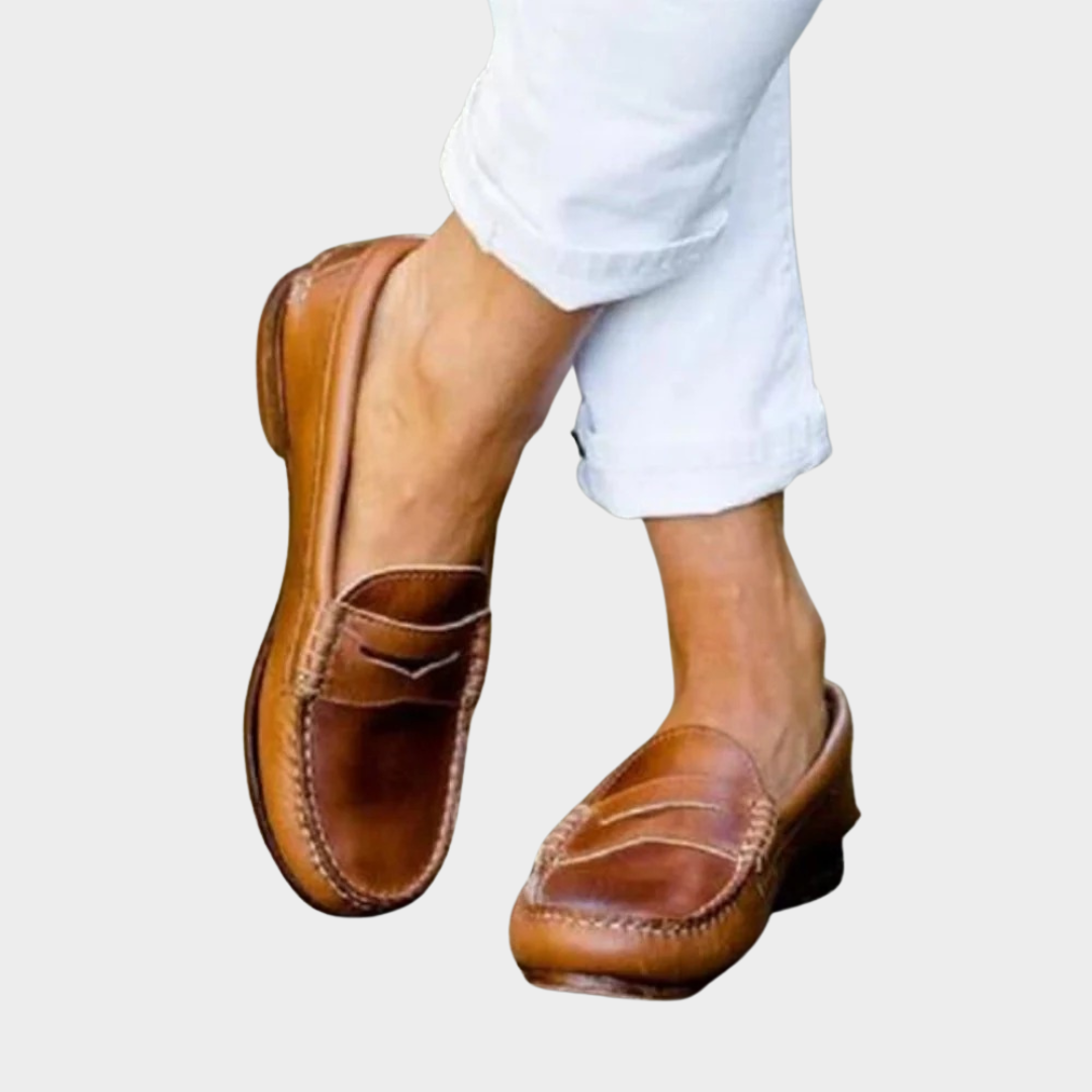 Women’s Orthopedic Slip-On Loafers – PU Leather Moc Toe Flats – Penny Strap Detail – Smart Comfort Fit – Multiple Colours