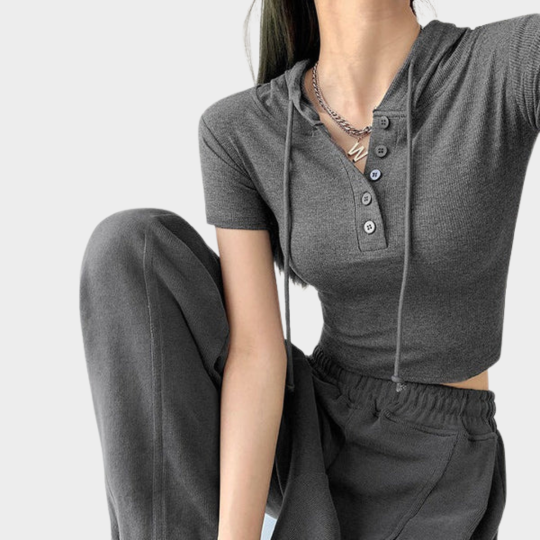 Women's Crop Top – Hooded Button-Up – Casual Sporty Fit – Lightweight & Comfortable – Multiple Colours