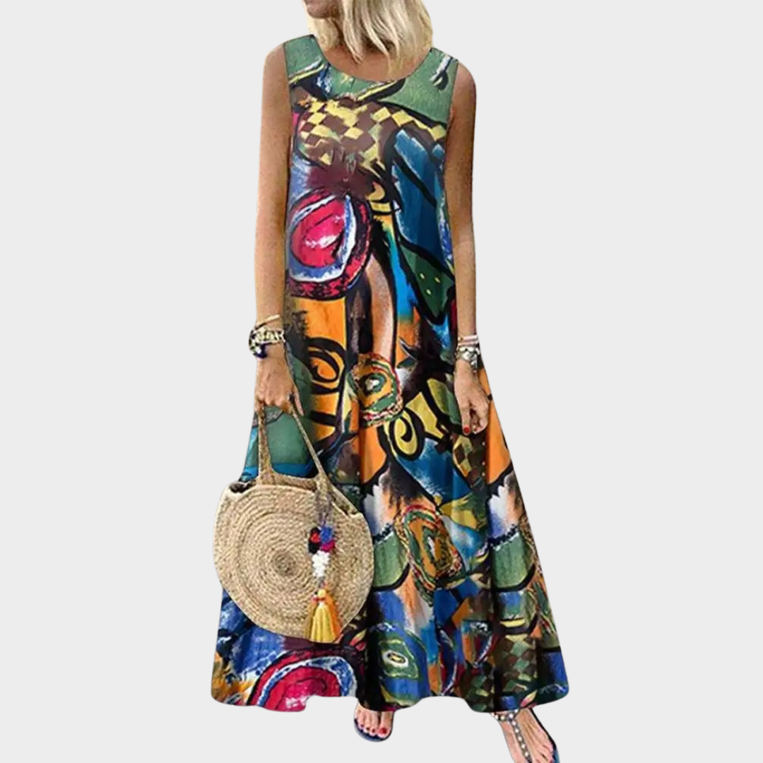 Women's Bohemian Sleeveless Dress – Floral Print – Vintage Kaftan – Beach Sundress – Multiple Colours