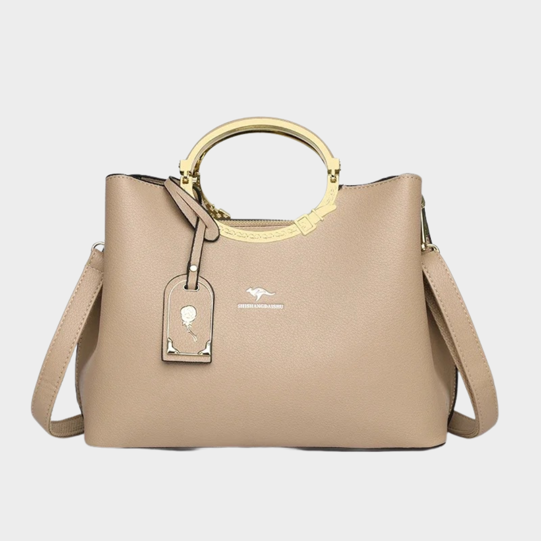 Women Handbag – PU Leather Tote with Round Metal Handle and 3-Layer Design – Multiple Colours