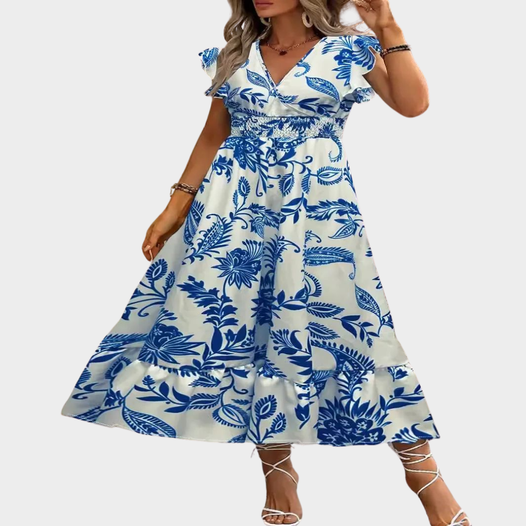 Women's Elegant Ruffle Sleeve Dress – Flattering A-Line Fit – Soft & Breathable Fabric – Blue