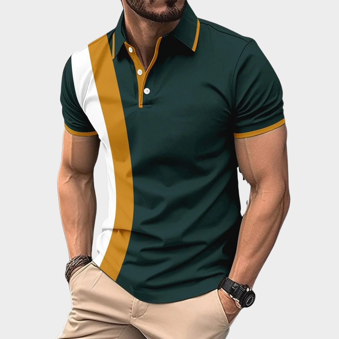 Men's Polo Shirt – Lapel Collar with Button Detail – Business Casual Colour Block Cotton Blend – Multiple Colours
